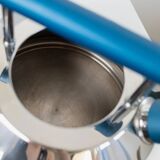 Vintage stainless steel kettle with blue accents - Italian Prandelli 1980s Memphis-inspired design by Raunkjaer Kjaergaard