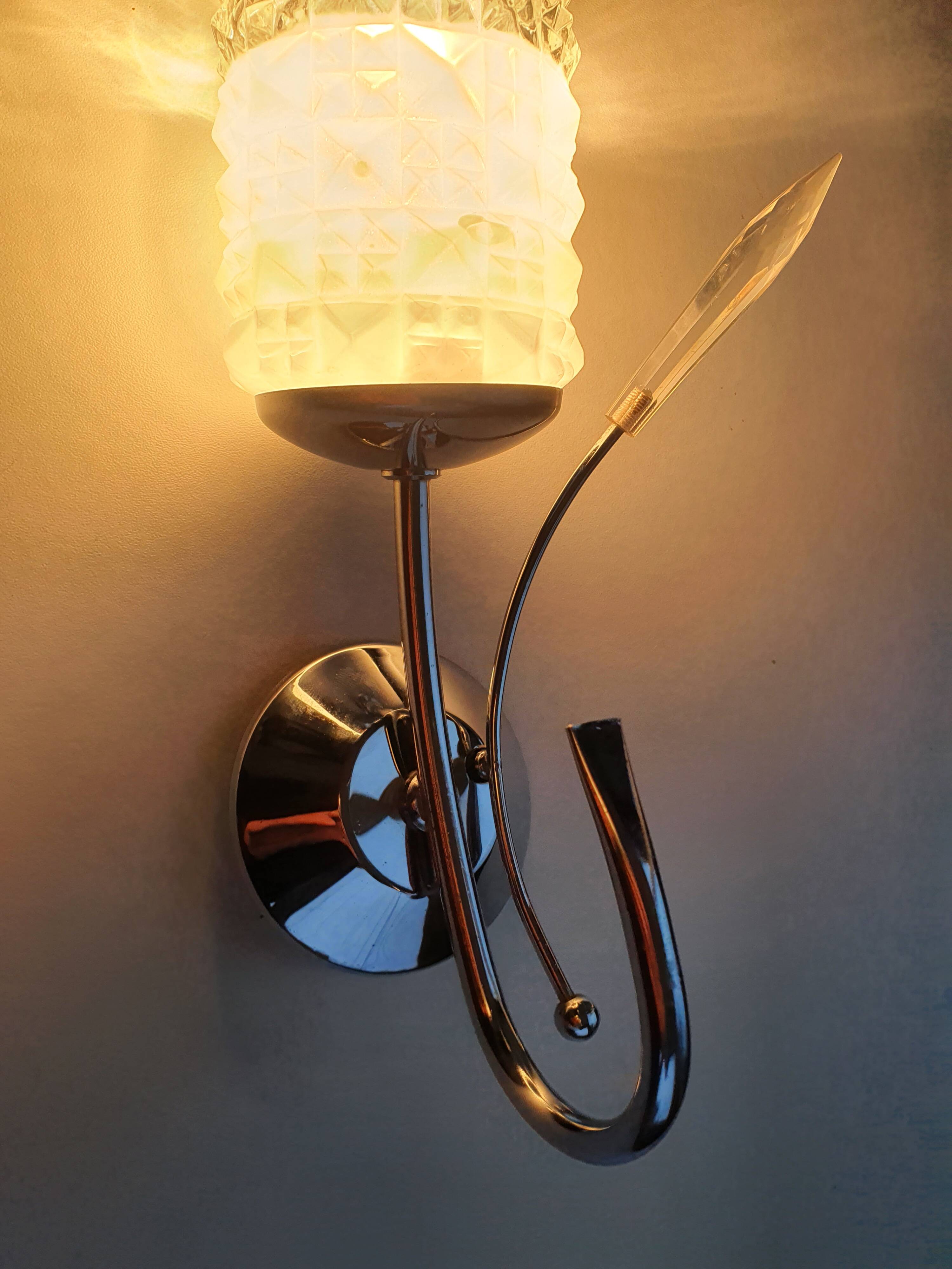 Pair of vintage tulip shaped globe chrome wall sconces