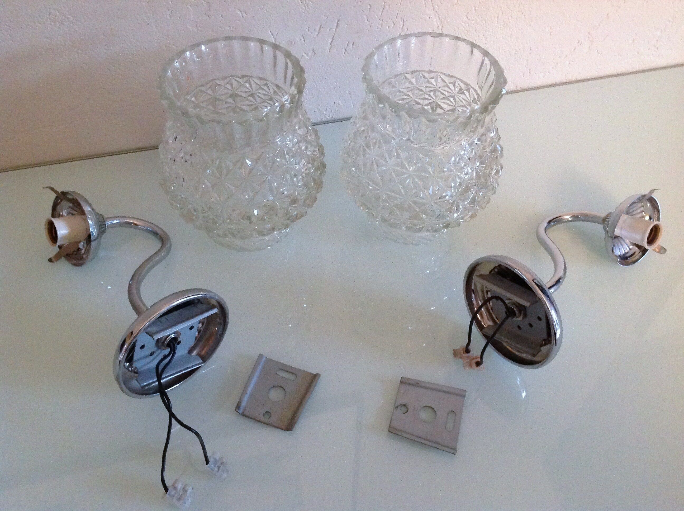 Pair of structured glass and chrome metal, 60s