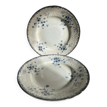 Plats ronds en terre de fer E. Bourgeois Grand dépôt décor violettes