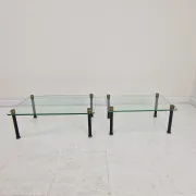 French Modernist Glass and Brass Display Tables with 'P. Andrieux', 1930's