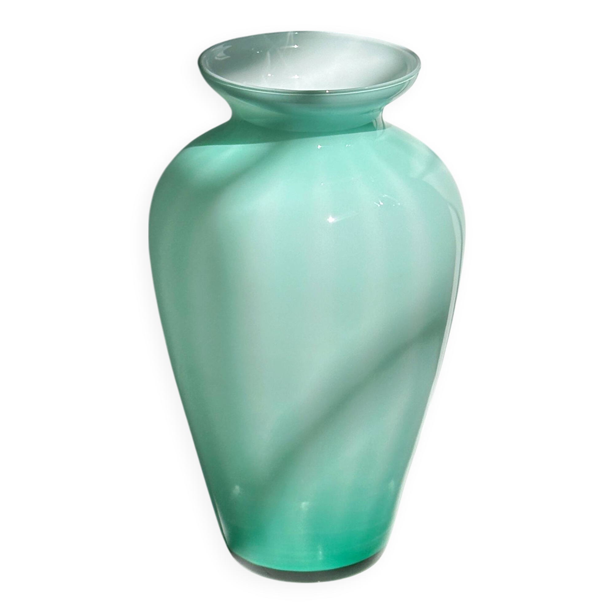 Gruppo Vittorio Milk Glas Swirl Murano Vase Mint Green / Turquoise