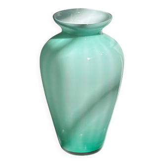 Gruppo Vittorio Milk Glas Swirl Murano Vase Vert Menthe / Turquoise