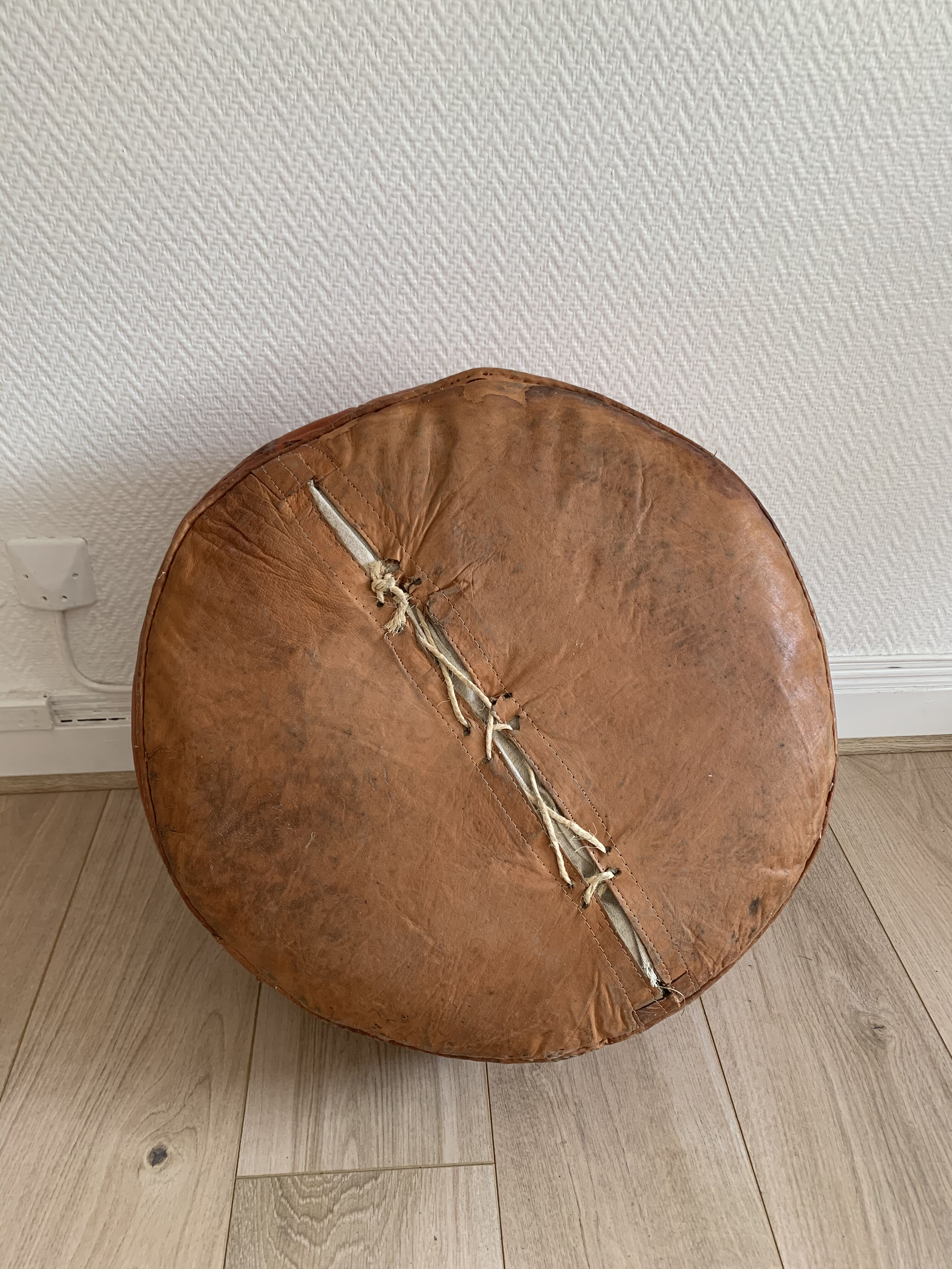 Vintage Moroccan leather pouf