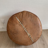 Vintage Moroccan leather pouf