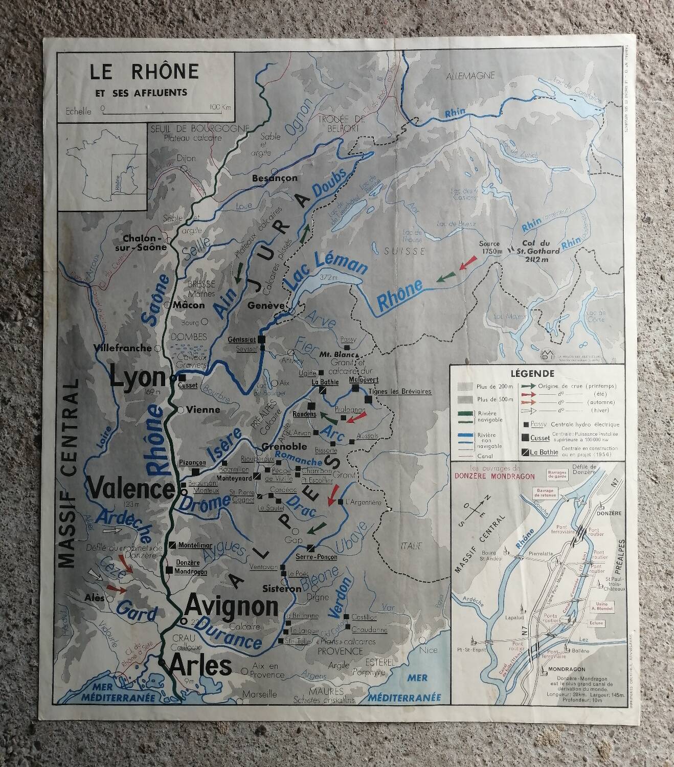 Vintage school map MDI France Rhône