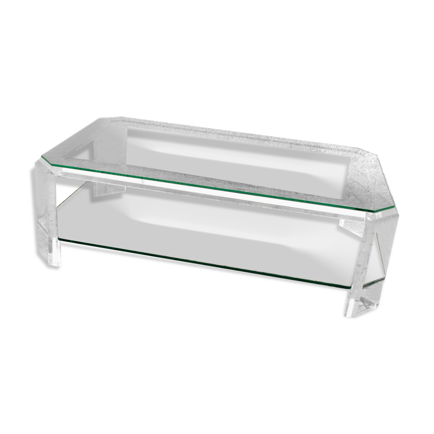 Modernist coffee table in glass and plexiglass altuglas design David Lange 1980