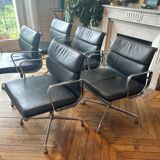 EA208 armchair in dark gray/asphalt Soft Pad leather by Charles & Ray Eames, Vitra for H. Miller