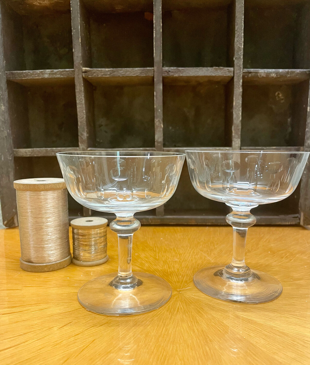 Pair of old champagne glasses