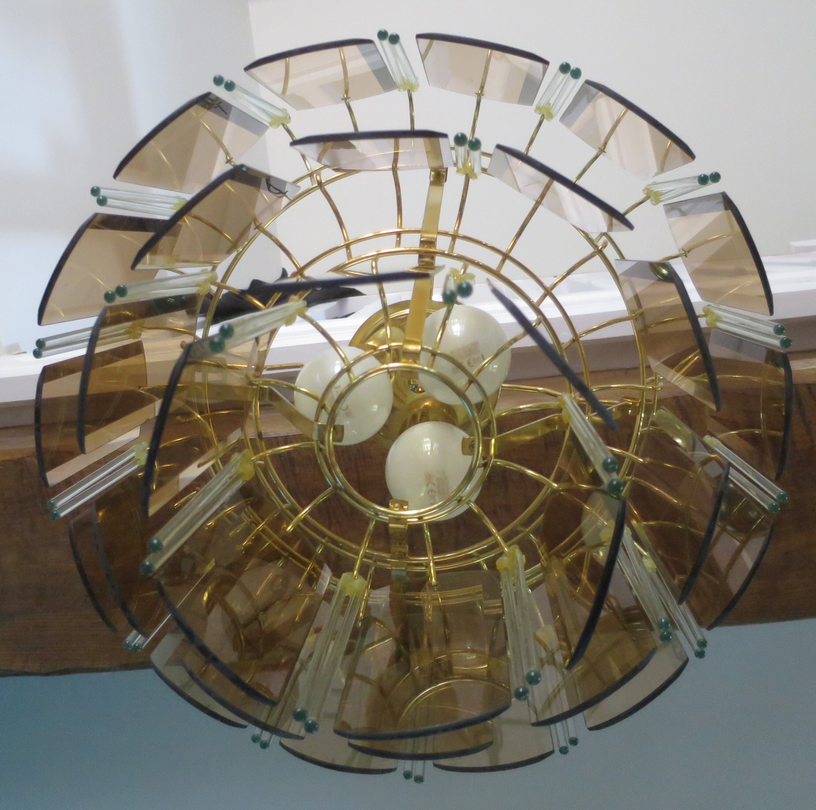 Suspension chandelier 3 rows plates smoked glass and tassels