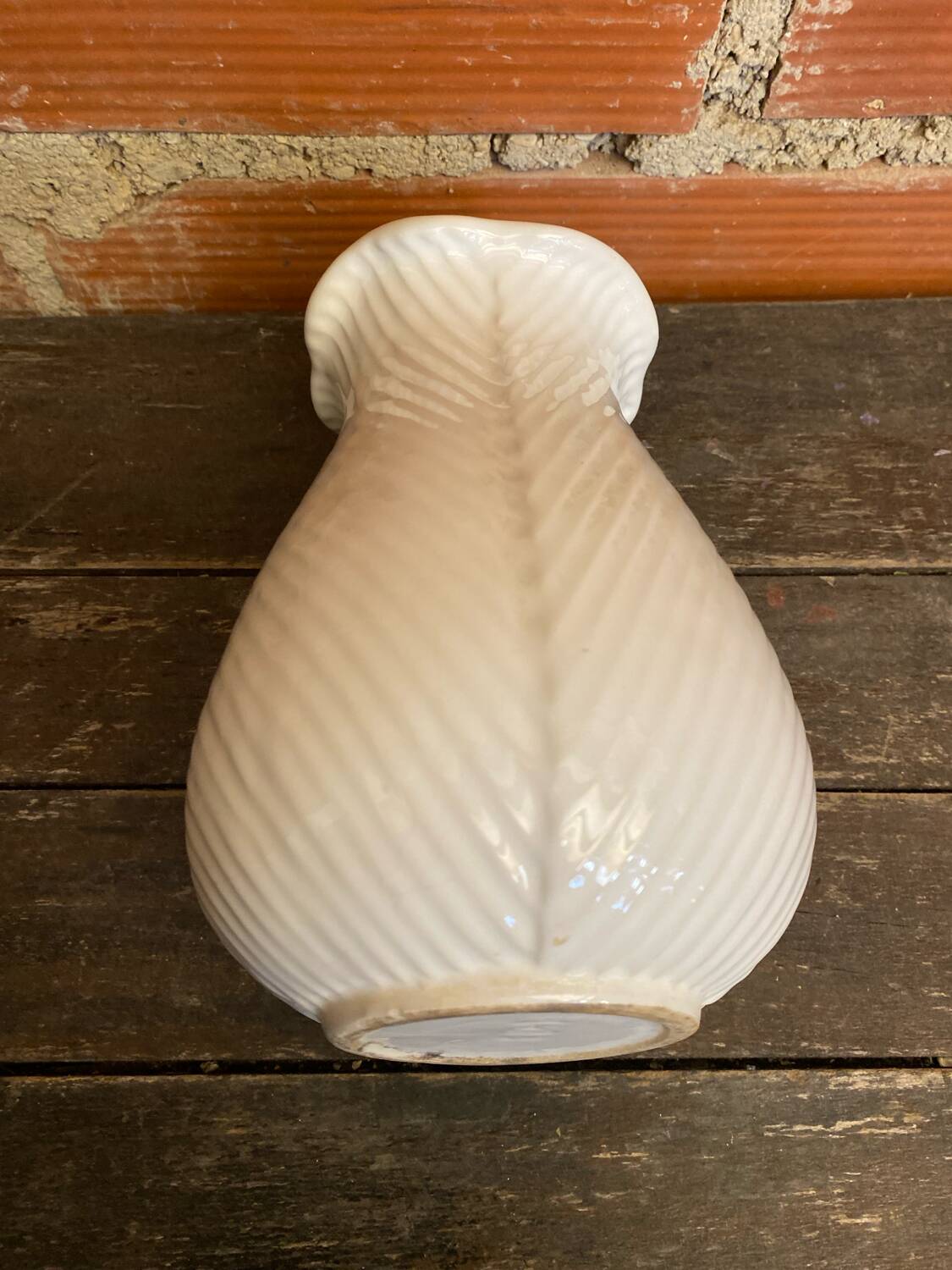 Vintage White Ceramic Flower-Shaped Vase France