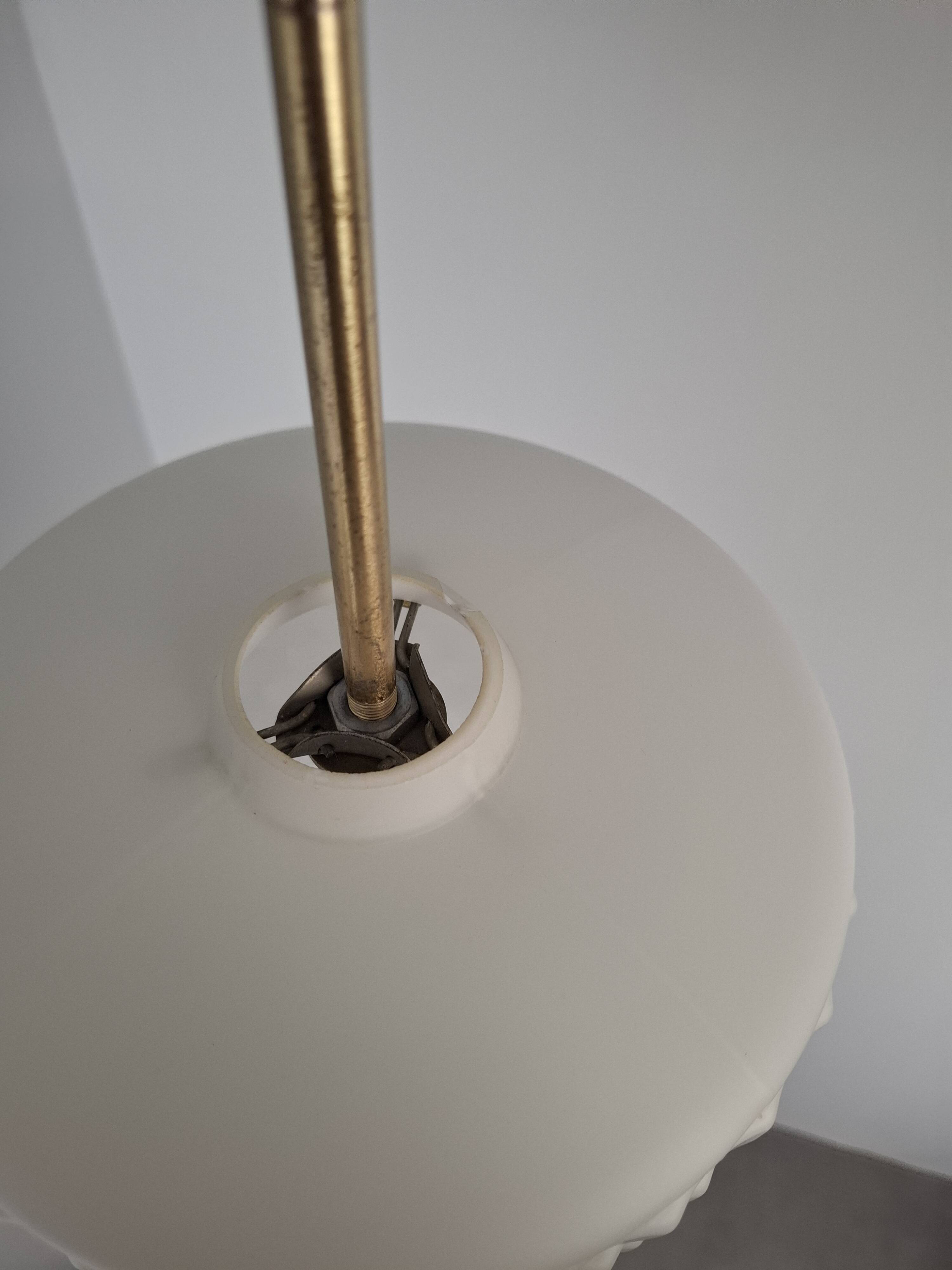 Czechoslovak Midcentury Modern Pendant Lamp in Textured Glass and Brass, 19