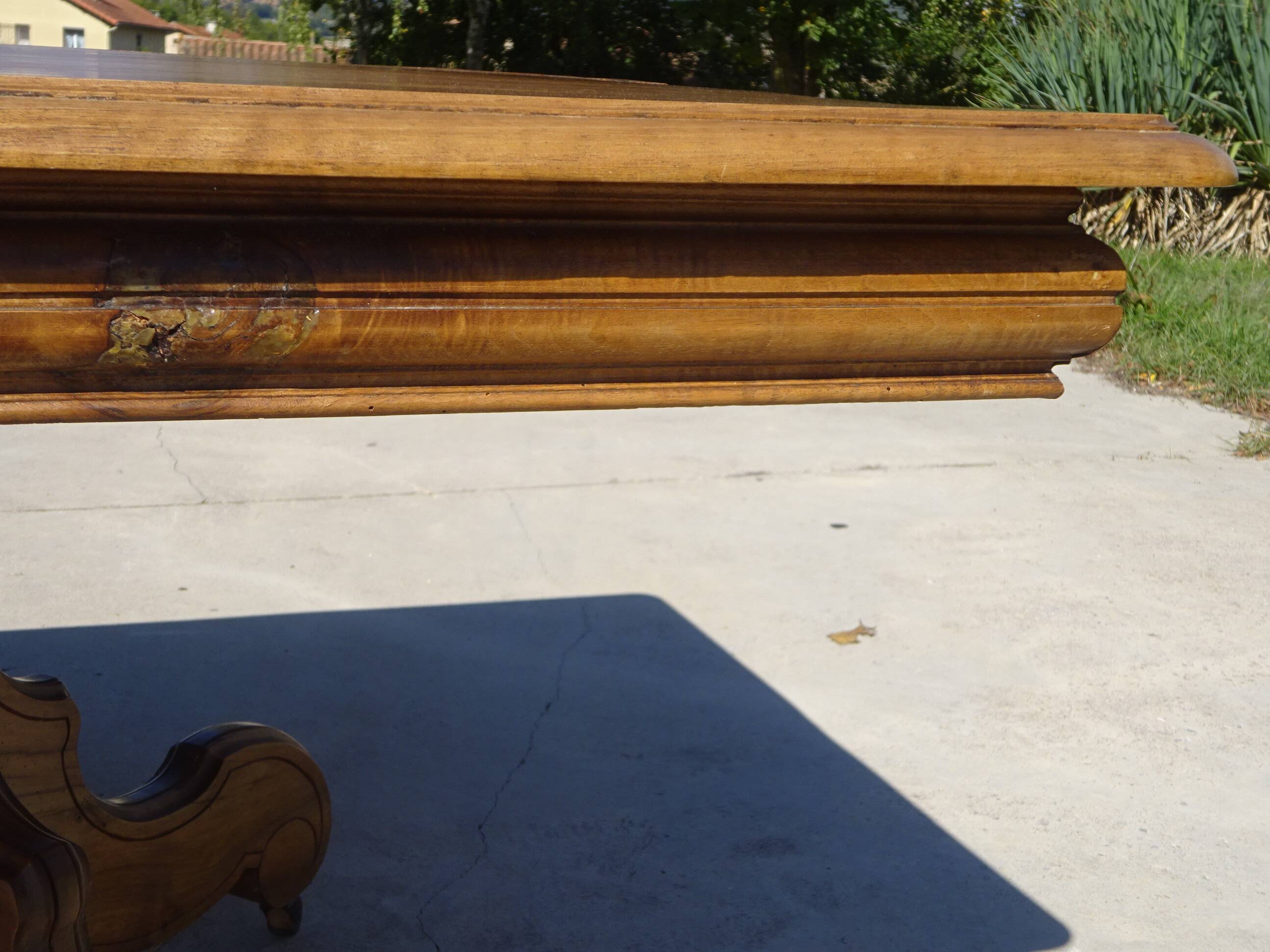 Square dining table, central leg, seats 8