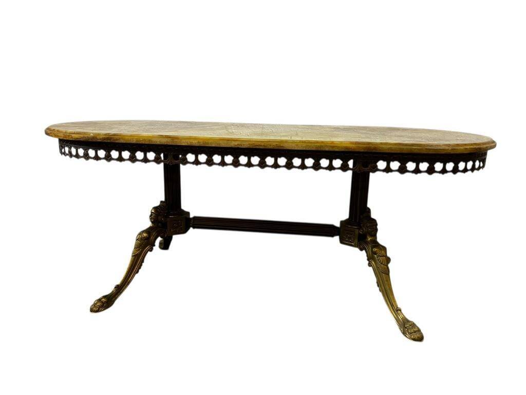 Vintage onyx coffee table with brass frame.