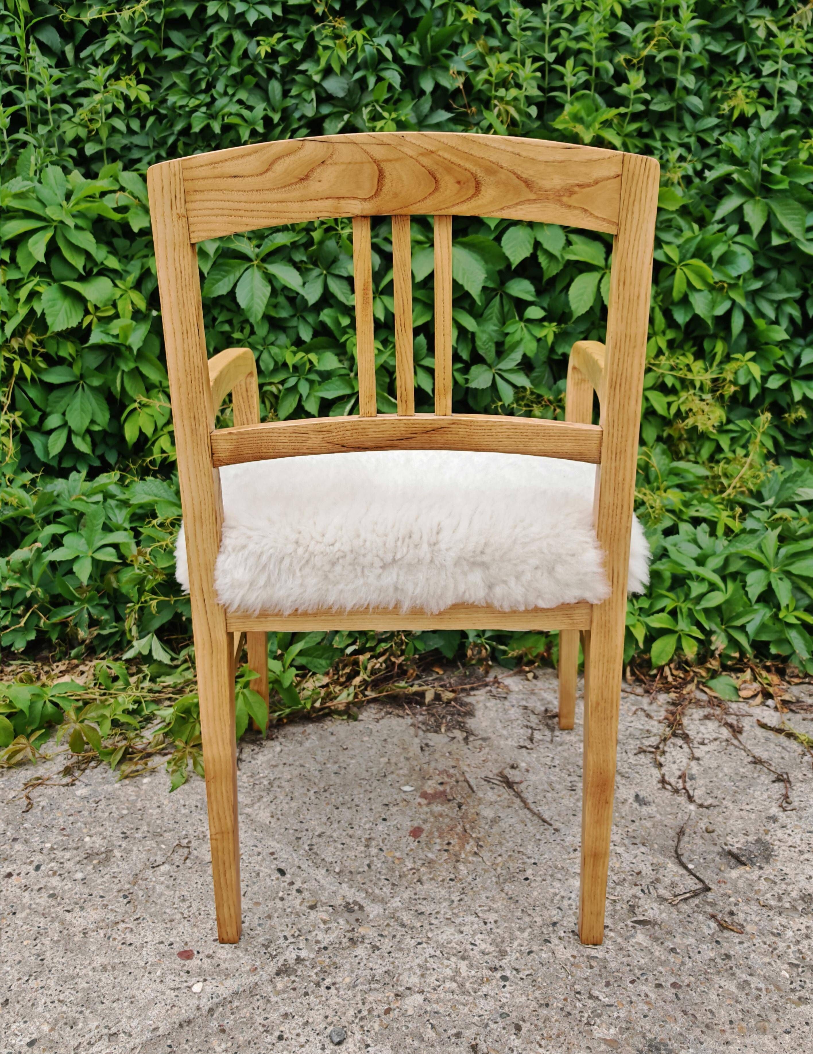 Pair of Jugendstil armchairs in solid ash and sheepskin 1910