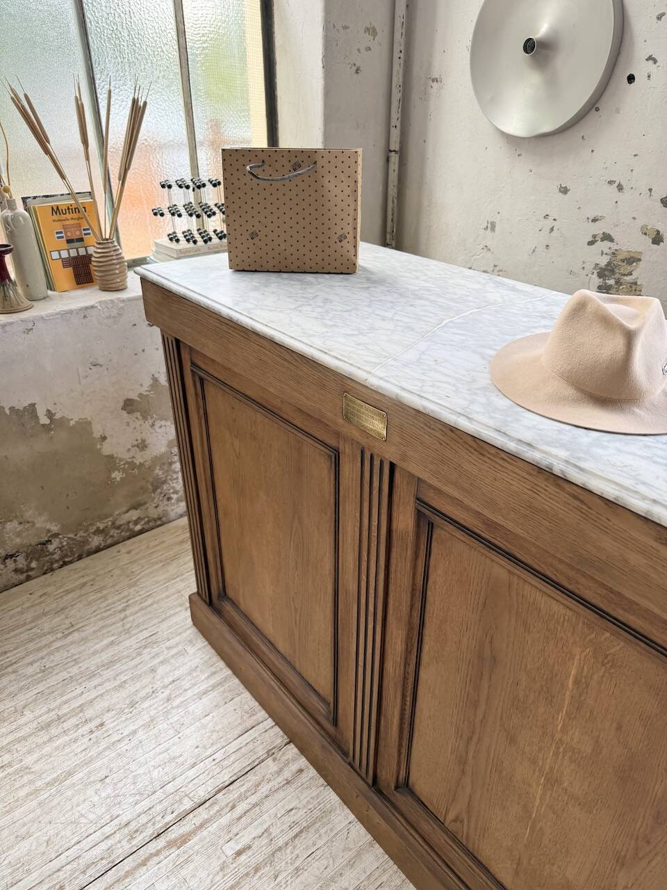 Oak and marble counter 1950