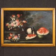Antique Painting Still Life With Flowers And Fruit From The 18th Century