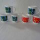 6 MUGS vintage flowers LOTUS 562112 Arcopal FRANCE orange blue