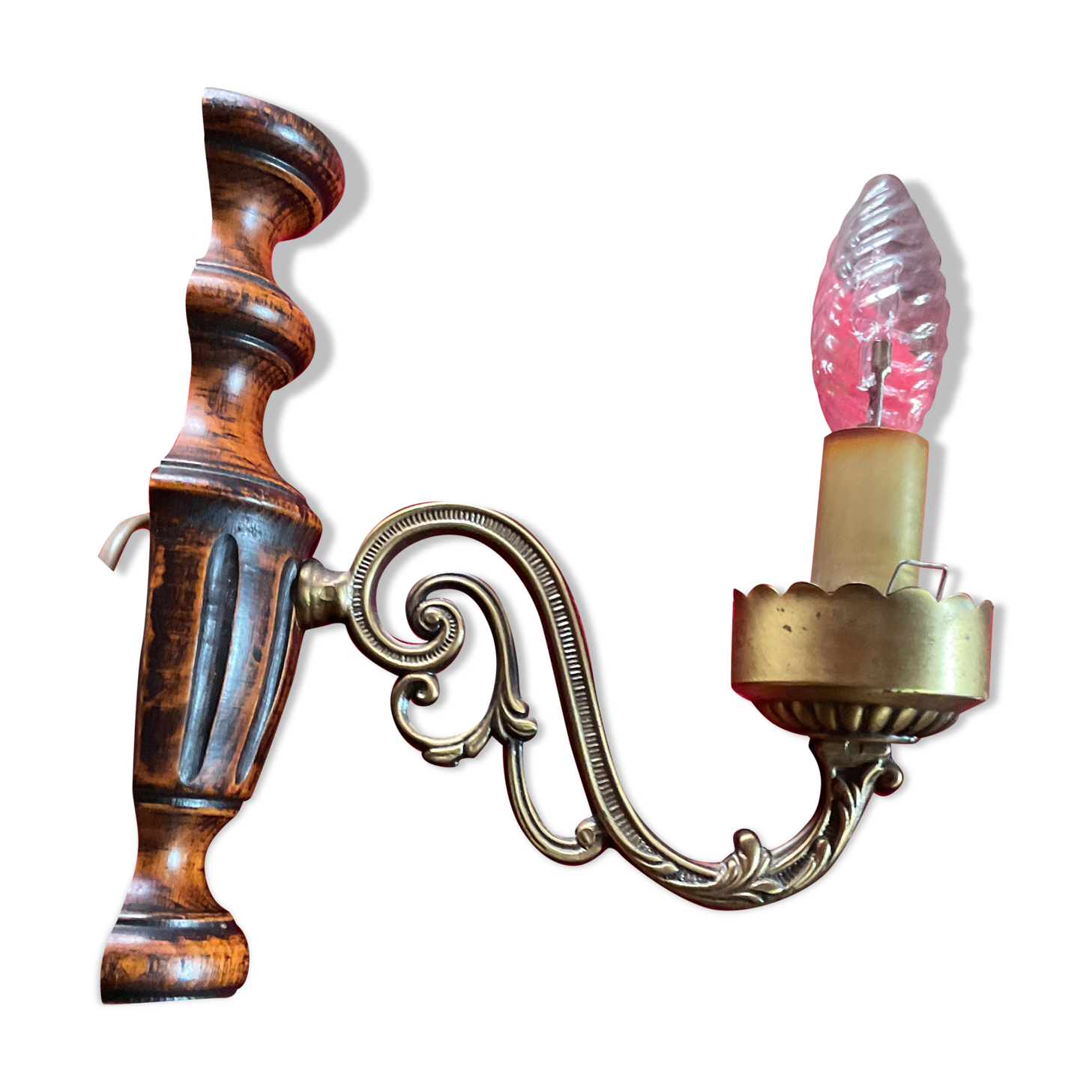 Antique wall lamp in brass and wood