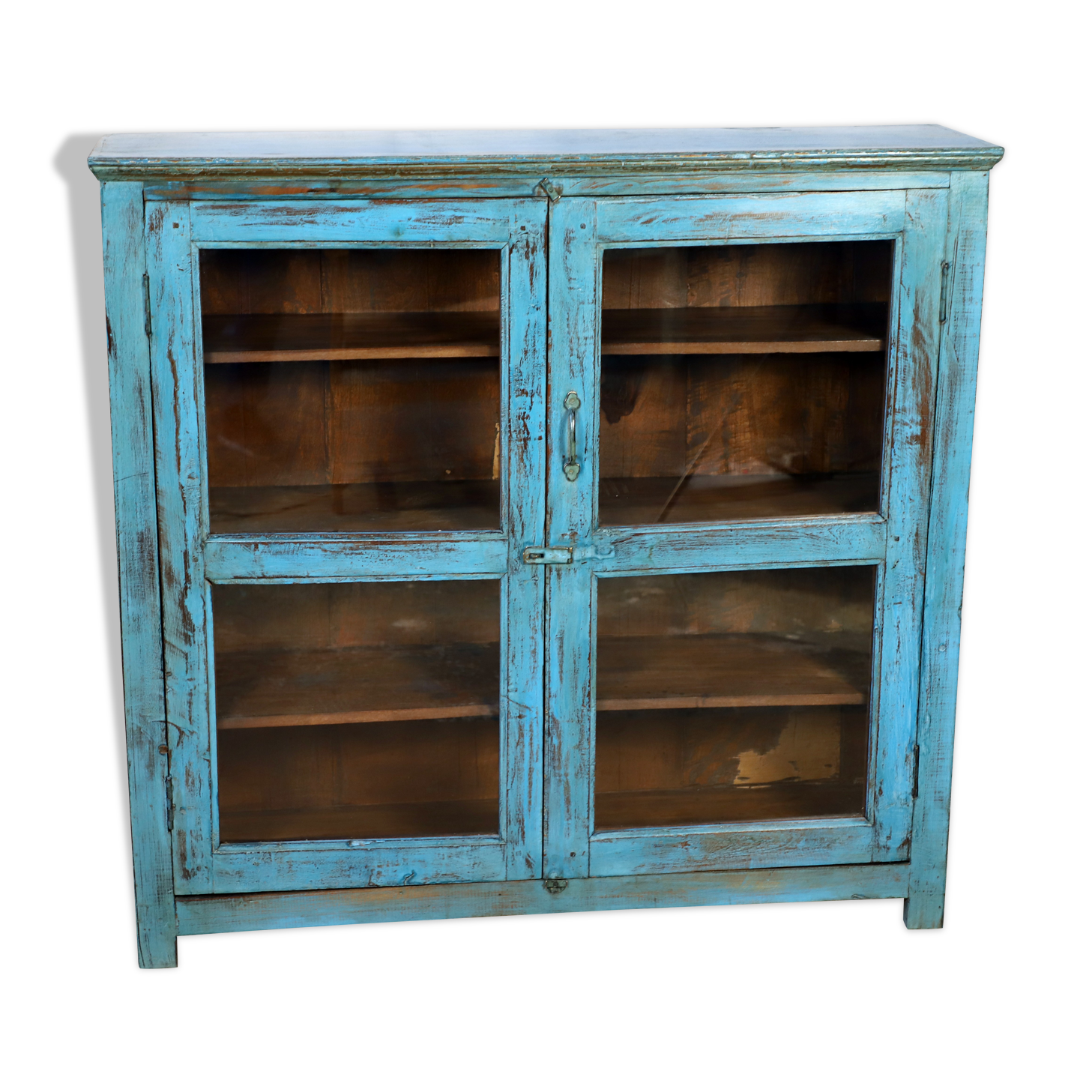 Burmese teak showcase with original blue patina