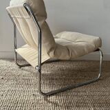 Vintage armchair Gillis Lundgren, beige and chrome canvas, Sweden 1970