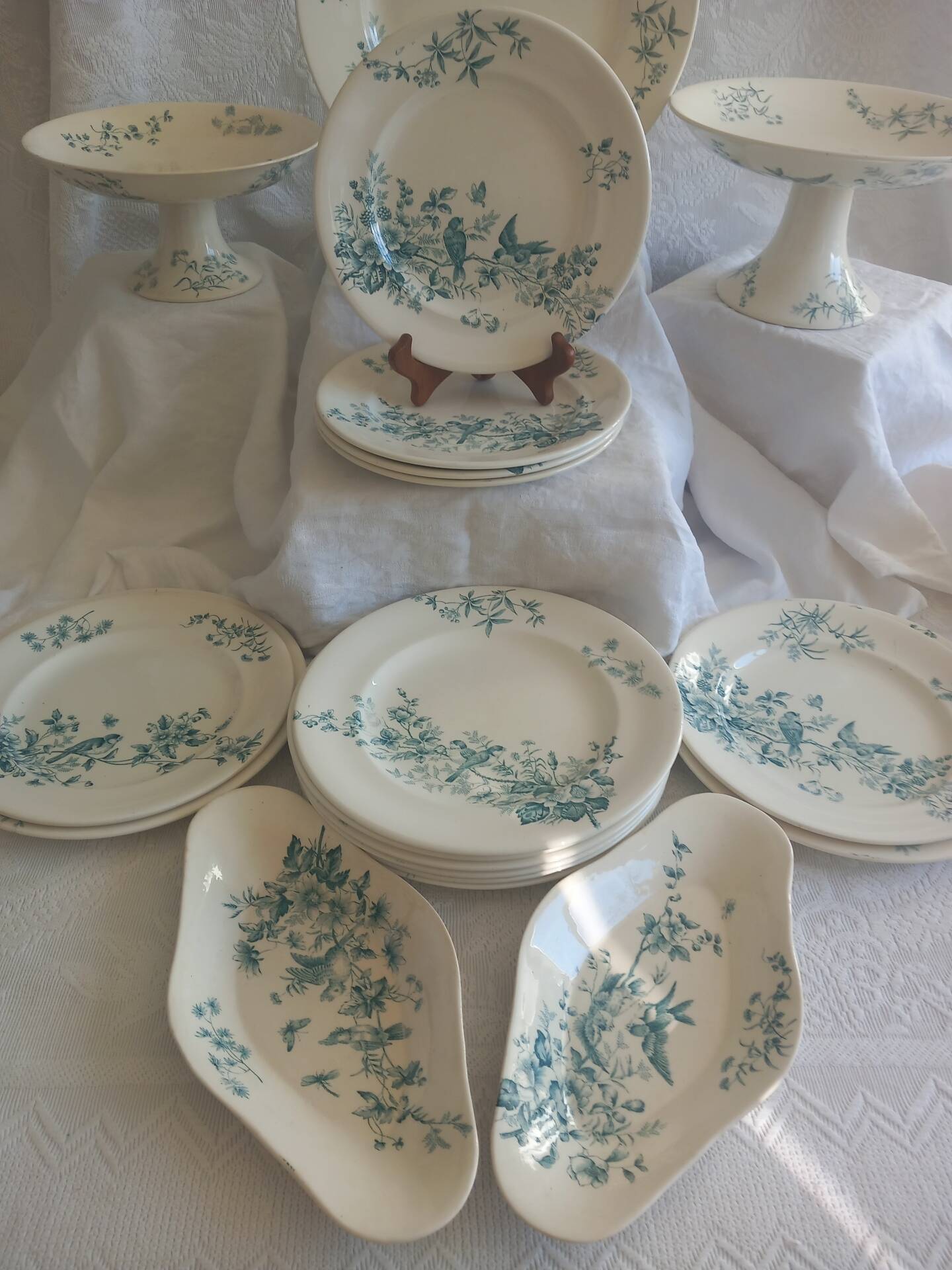 Antique 19th Century French Longwy Mignon Ironstone Dinner Service – Blue Green