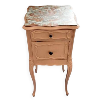 Old bedside table with moldings and marble