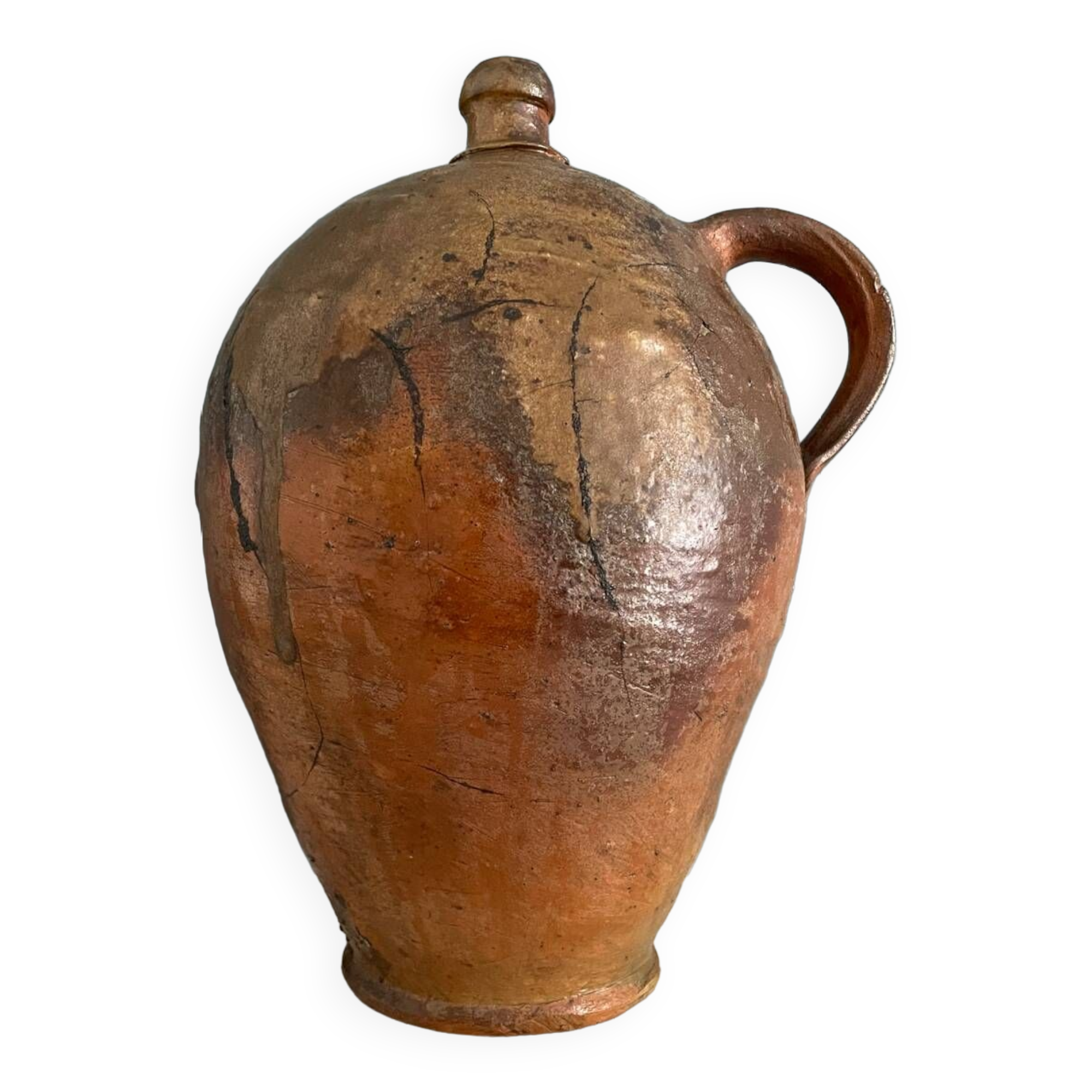 Large 19th century oil bottle in glazed earthenware
