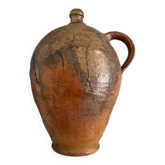 Large 19th century oil bottle in glazed earthenware