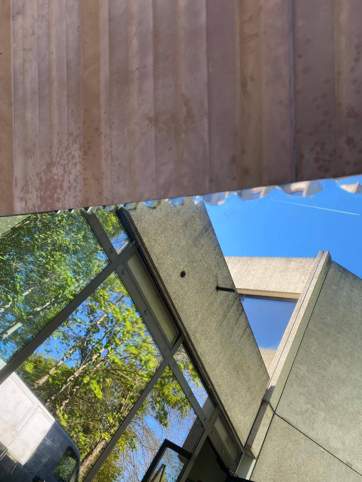 Bistro brasserie mirror, sculpted and bevelled, 1980, 228x80cm.
