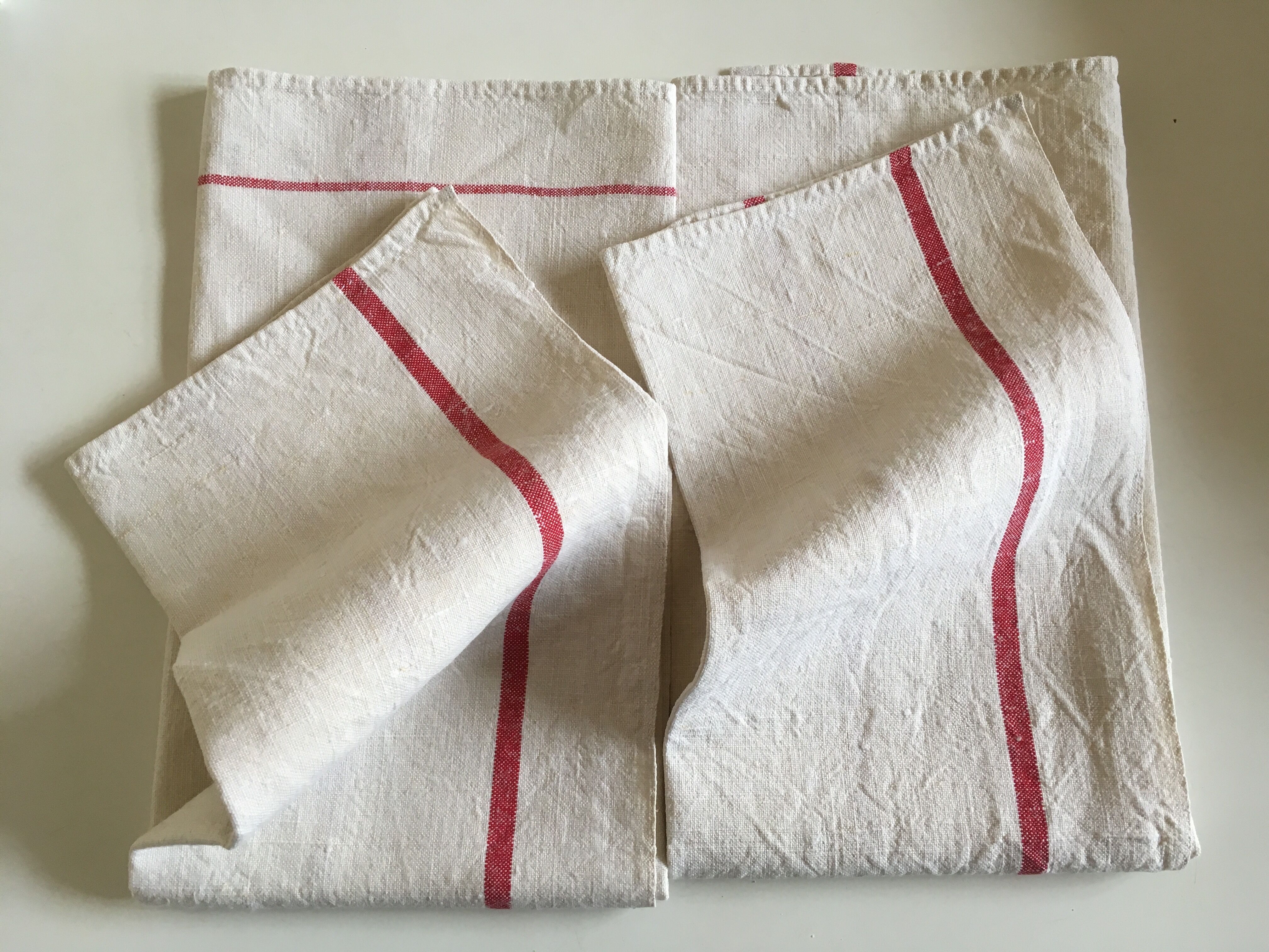 Pair of old towels linen and raw hemp