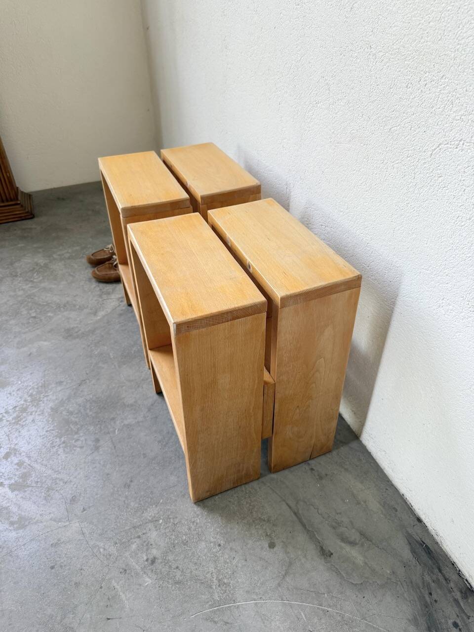 Pair of pine stools or bedside tables, mountain furniture, 1950s