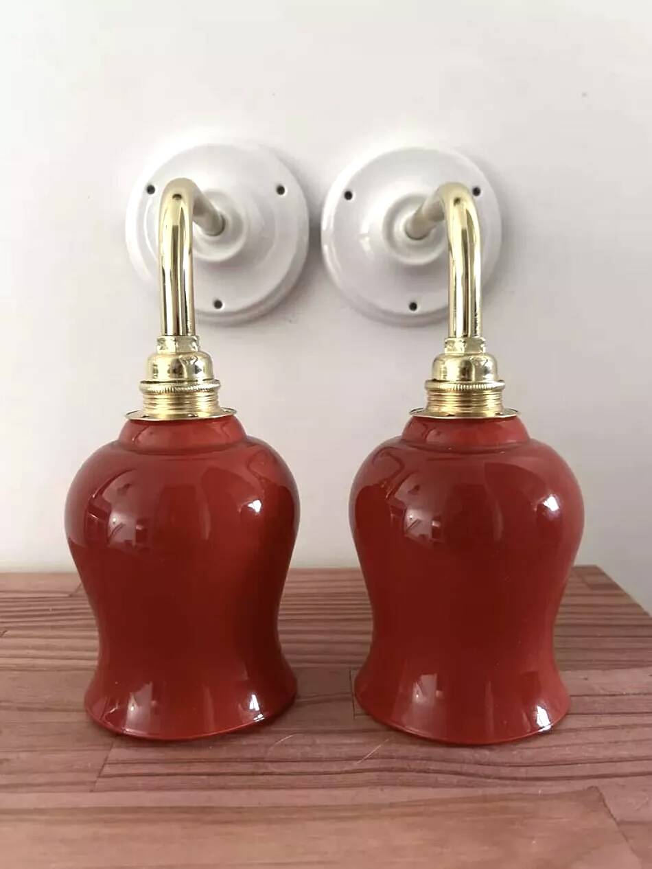 Pair of ceramic and glass wall sconces