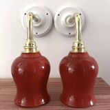 Pair of ceramic and glass wall sconces