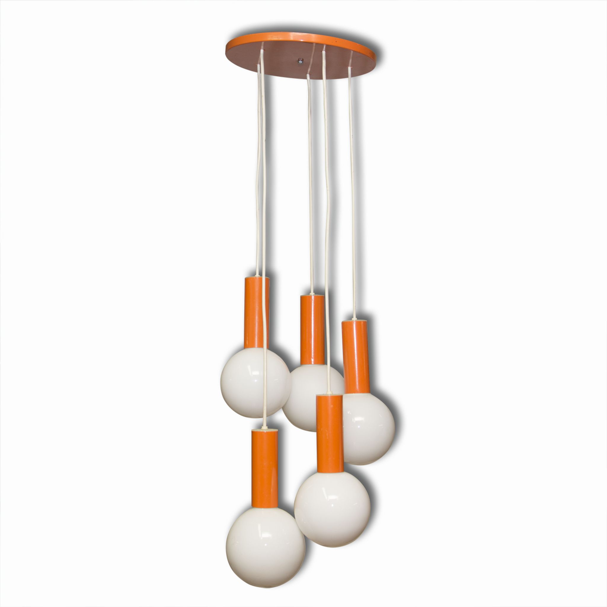 Suspension vintage with five blind Milky glass 1960 / 70s Czechoslovakia