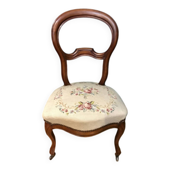 Chaise ancienne canevas fleurs