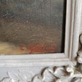 Tableau scène d'intérieur , huile sur contreplaqué , début XXème .