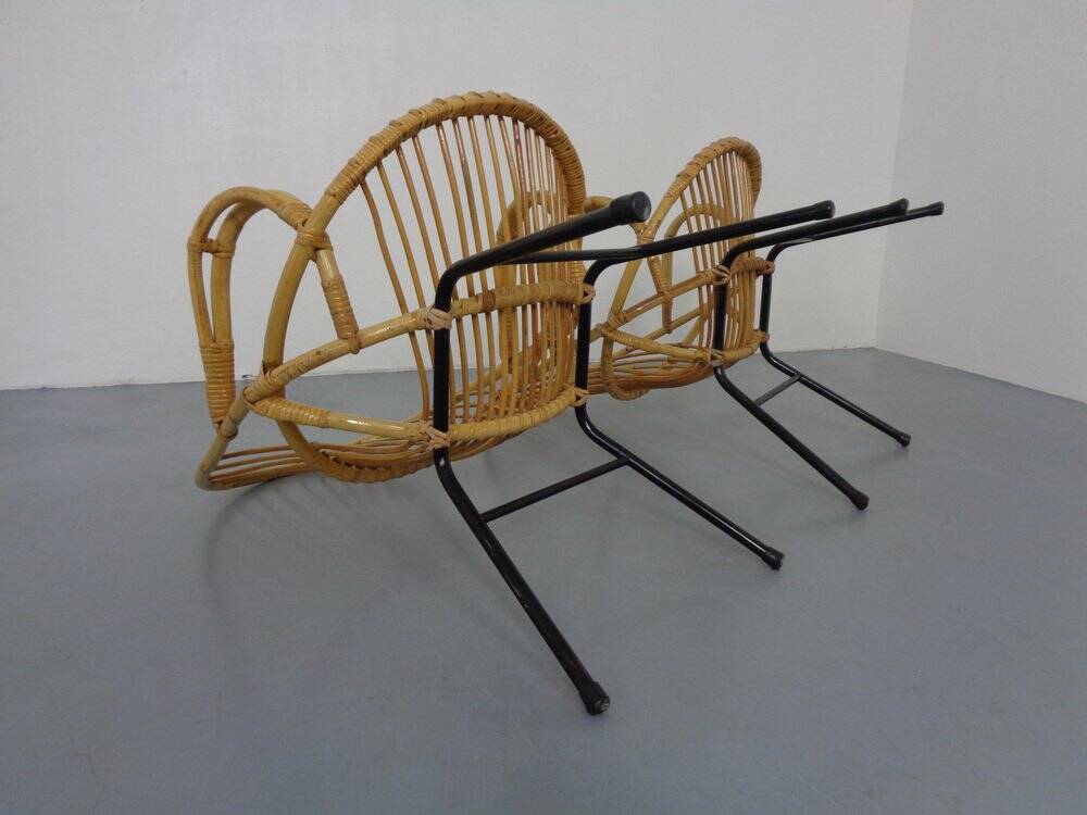 Set of Dutch Mid-Century Bamboo Chairs by Rohé Noordwolde, 1950s