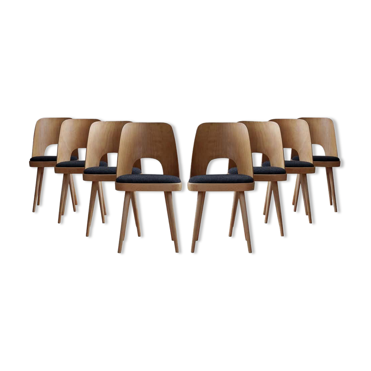 Set of 8 dining chairs by oswald haerdtl, reupholstered, midcentury