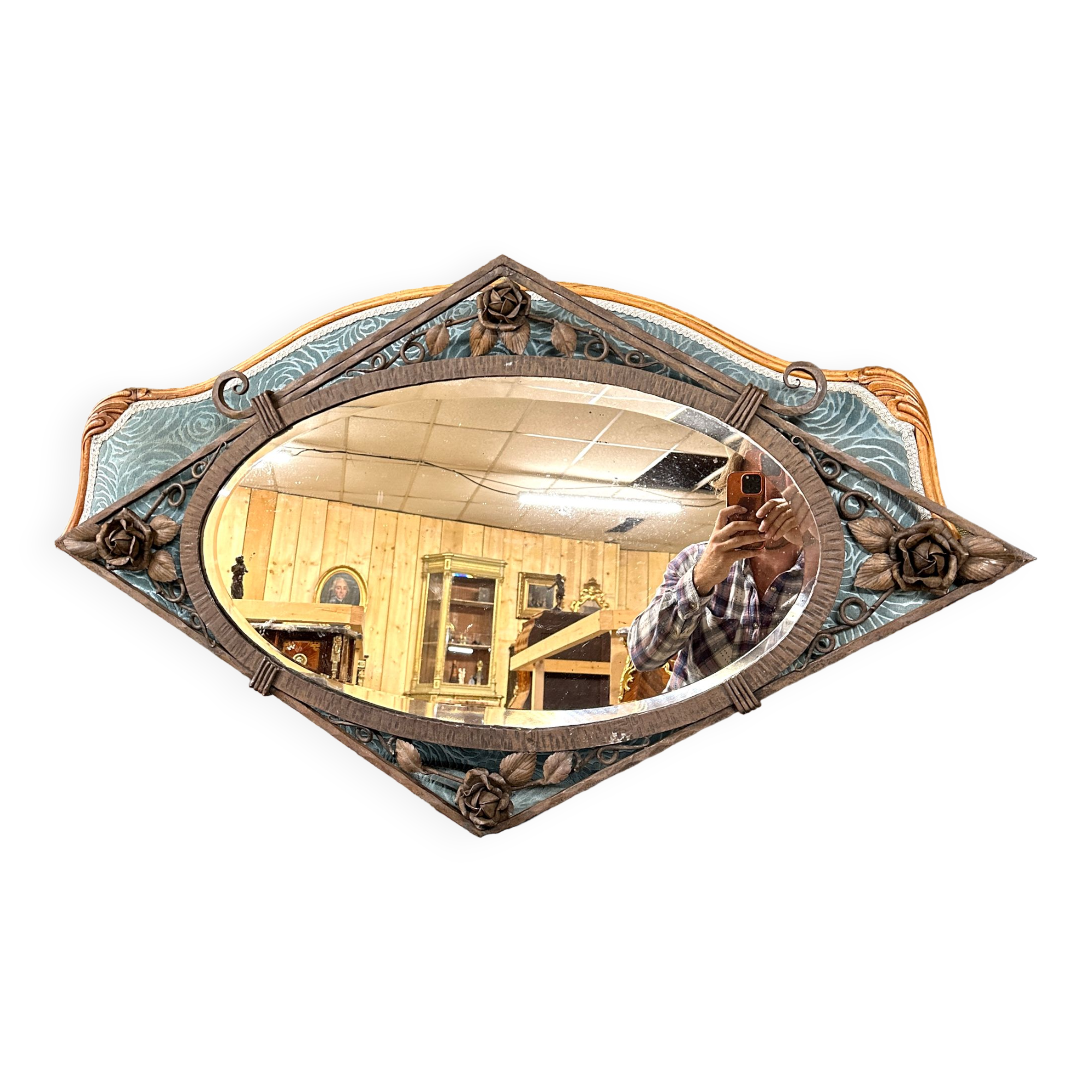Diamond wall mirror of the art deco period in wrought iron, circa 1920