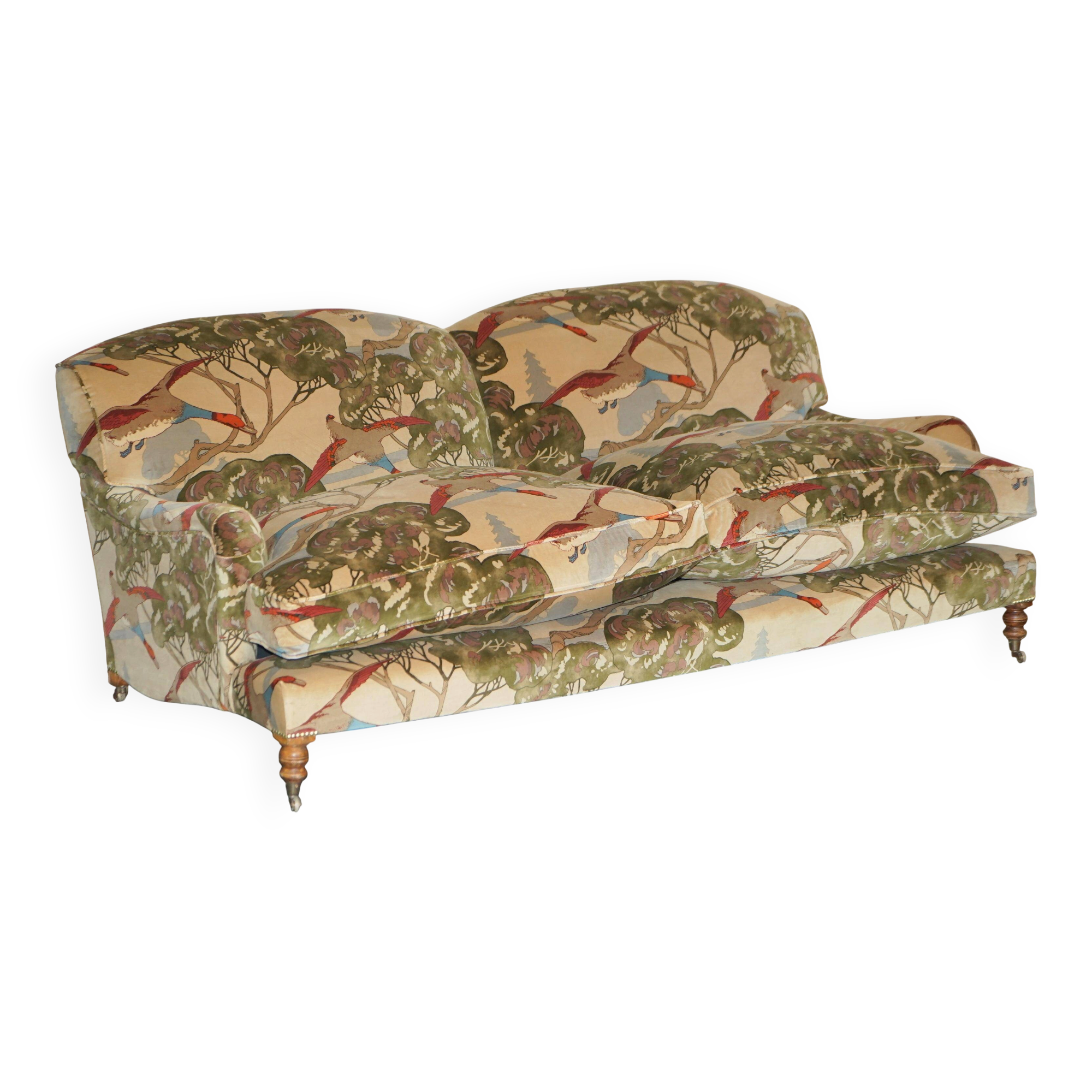 Canapé George Smith Signature Scroll Arm en velours