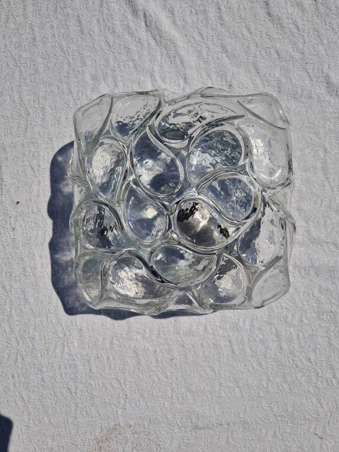 Vintage German Leaf Pattern Glass Sconce or Recessed Light