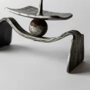 Vintage brutalist iron candlestick from the 1970s.