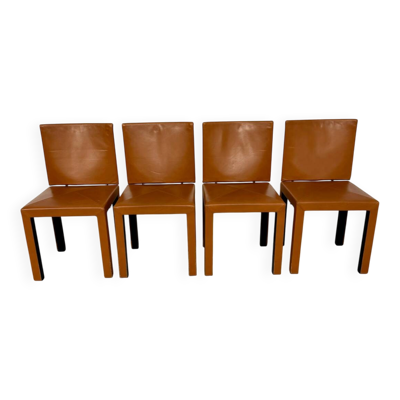 4 chaises cuir camel postmoderne design Paolo Piva B&B Italia Arcadia