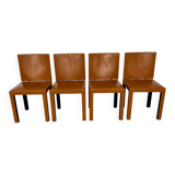 4 camel leather chairs, postmodern design by Paolo Piva for B&B Italia Arcadia.