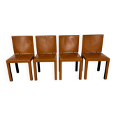4 chaises cuir camel postmoderne design Paolo Piva B&B Italia Arcadia
