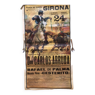 Affiche corrida 1983 girona, picador & taureau, arruda cesterito gerone espagne catalogne toro spain