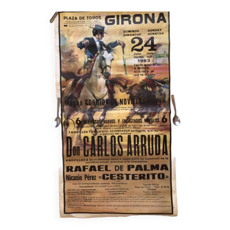 Corrida poster 1983 girona, picador & bull, arruda cesterito girona spain catalonia toro spain