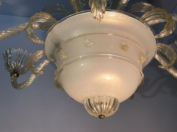 Lustre en verre de murano circa 1940 à 8 bras de lumière