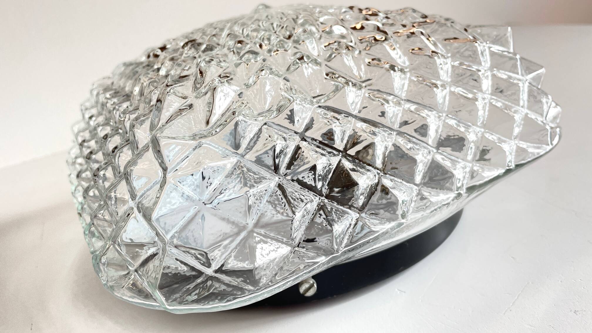 Wall lamp glass and steel ceiling light 1950s